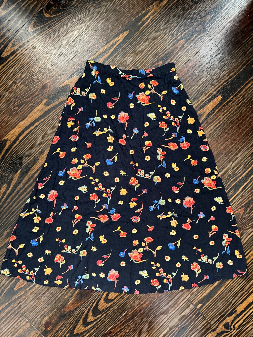 Vintage Y2k A Line Black Floral Boho Flowy Maxi Skirt Women's XS/S